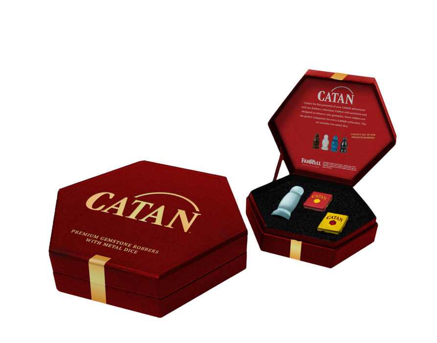 Catan Opalite Robber and Metal Dice