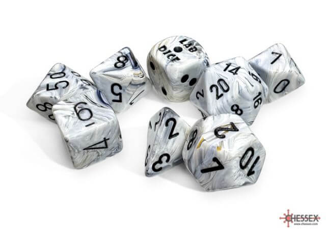 Chessex Calcite/Black 7 Die Set with Bonus Die