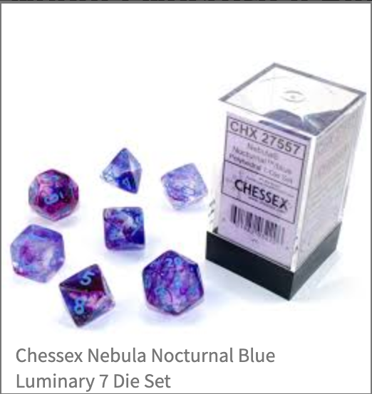 Chessex Nebula Nocturnal Blue Luminary 7 Die Set