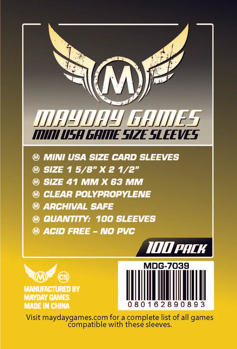 Mayday Games Mini USA Card Sleeves 41mm x 63mm Yellow (100) MDG7039